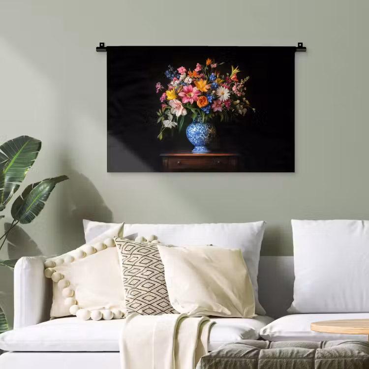 Kleur - Vaas - Bloemen - Boeket Wandkleed katoen klein -sfeer7