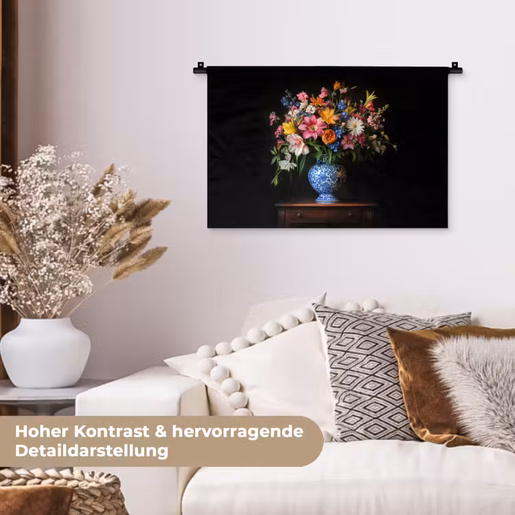 Kleur - Vaas - Bloemen - Boeket Wandkleed katoen klein -tsfeer1_DE