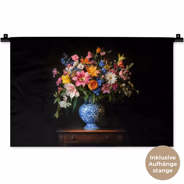 Kleur - Vaas - Bloemen - Boeket Wandkleed katoen klein -t3d_DE