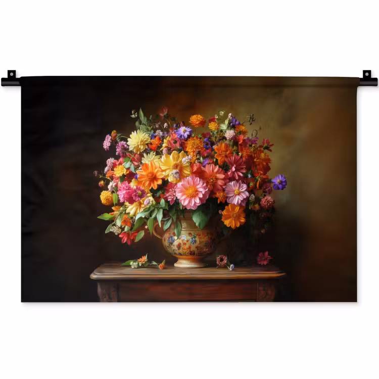 Kleuren - Boeket - Vaas - Hout Wandkleed katoen klein -zz3d