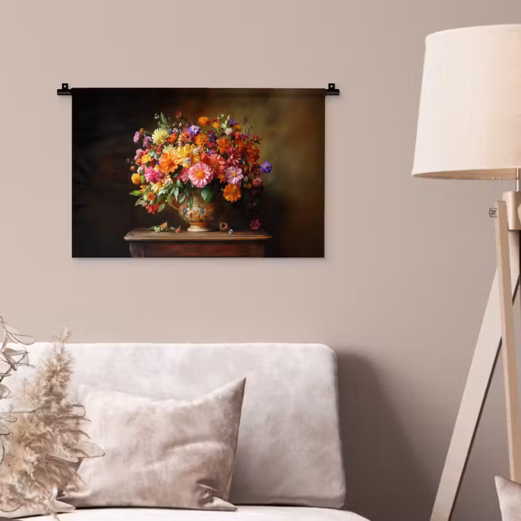 Kleuren - Boeket - Vaas - Hout Wandkleed katoen klein -sfeer4