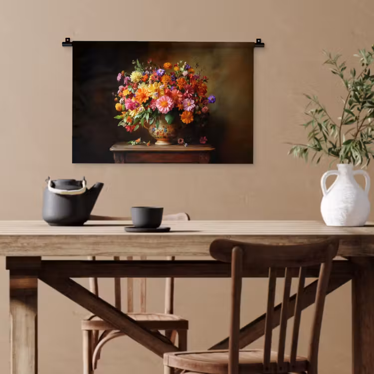 Kleuren - Boeket - Vaas - Hout Wandkleed katoen klein -sfeer6