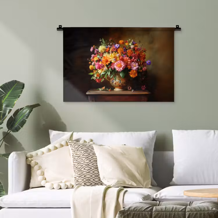 Kleuren - Boeket - Vaas - Hout Wandkleed katoen klein -sfeer7