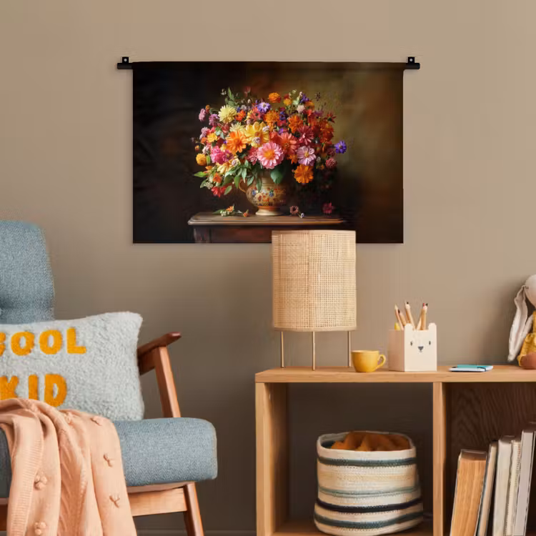 Kleuren - Boeket - Vaas - Hout Wandkleed katoen klein -wsfeer4_kind