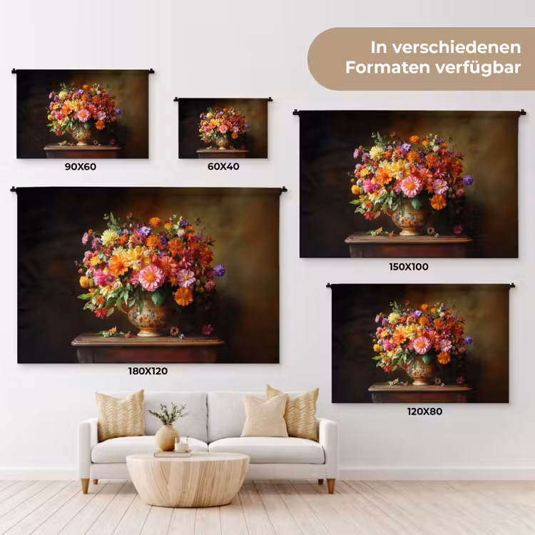 Kleuren - Boeket - Vaas - Hout Wandkleed katoen klein -tsfeer8_DE