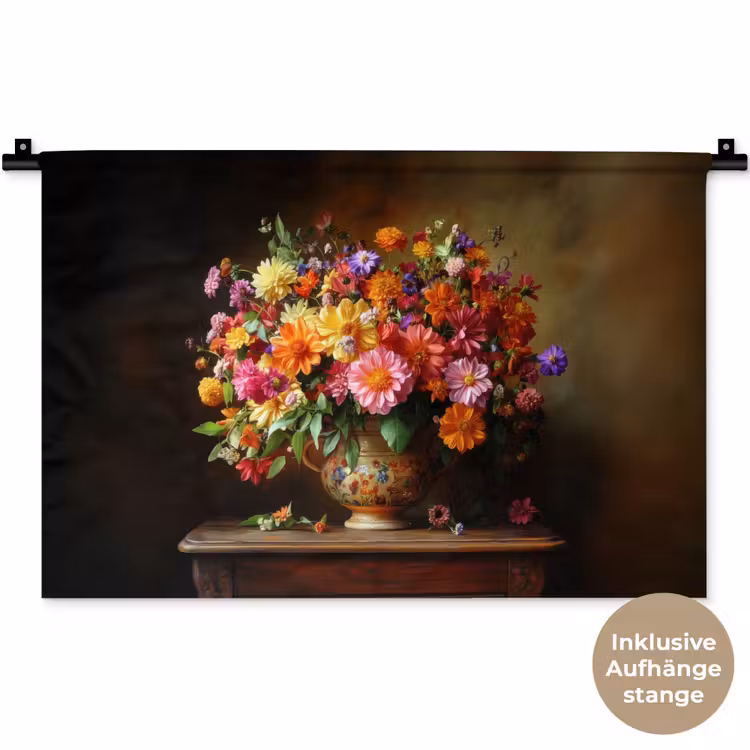 Kleuren - Boeket - Vaas - Hout Wandkleed katoen klein -t3d_DE