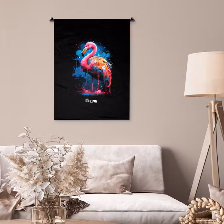 Gekleurde flamingo voor een verfexplosie Wandkleed katoen klein -sfeer4