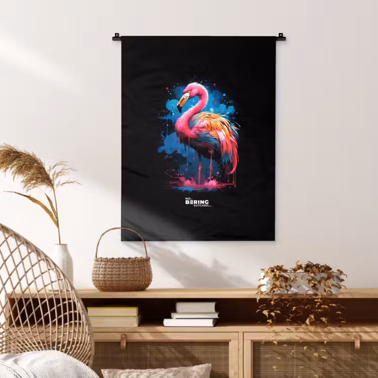 Gekleurde flamingo voor een verfexplosie Wandkleed katoen klein -sfeer5
