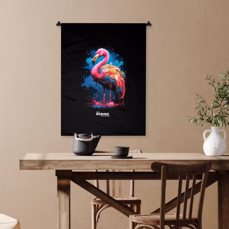 Gekleurde flamingo voor een verfexplosie Wandkleed katoen klein -sfeer6