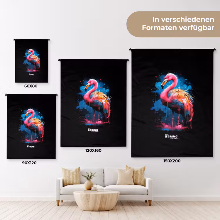 Gekleurde flamingo voor een verfexplosie Wandkleed katoen klein -tsfeer8_DE