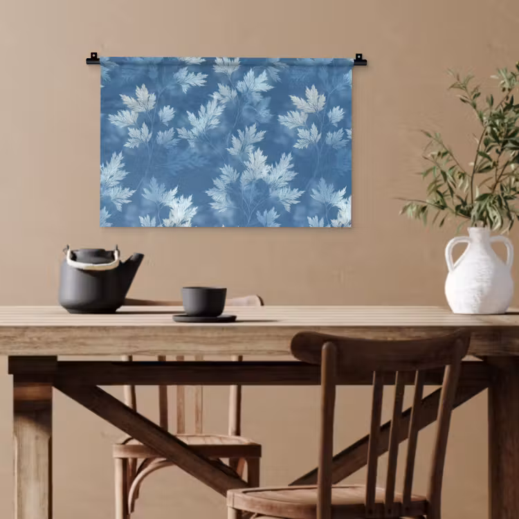 Varen - Botanisch - Patroon - Grijsblauw Wandkleed katoen klein 269 -sfeer6