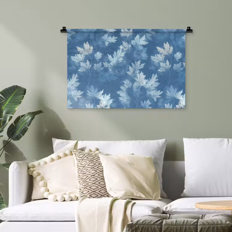 Varen - Botanisch - Patroon - Grijsblauw Wandkleed katoen klein 269 -sfeer7