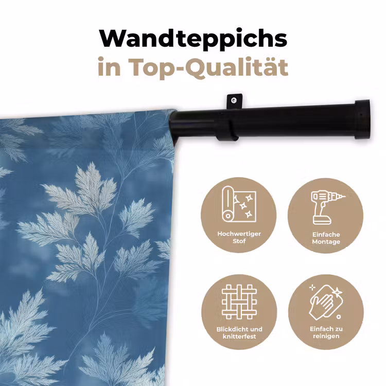 Varen - Botanisch - Patroon - Grijsblauw Wandkleed katoen klein 269 -tsfeer2_DE