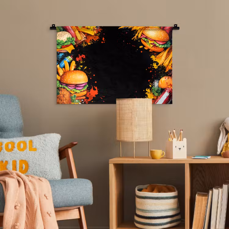 Fastfood - Graffiti - Hamburger - Eten - Modern Wandkleed katoen klein -wsfeer4_kind