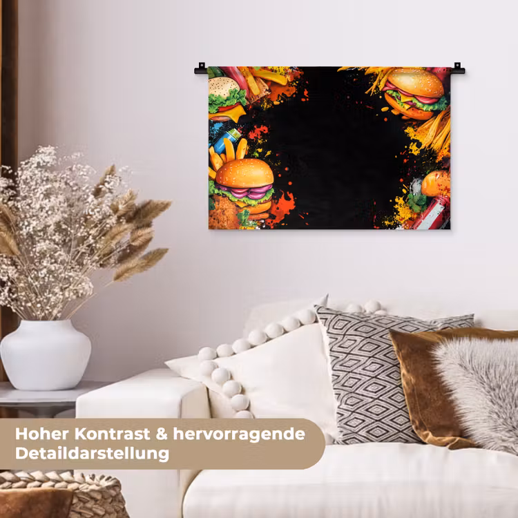 Fastfood - Graffiti - Hamburger - Eten - Modern Wandkleed katoen klein -tsfeer1_DE