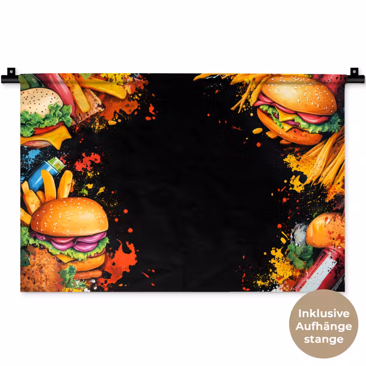 Fastfood - Graffiti - Hamburger - Eten - Modern Wandkleed katoen klein -t3d_DE