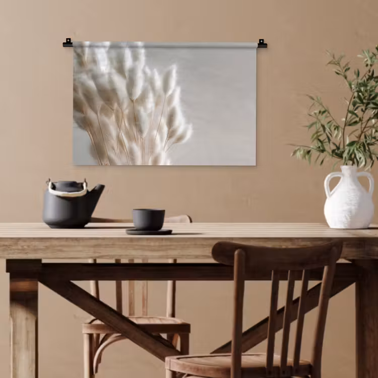 Pluimen - Beige - Minimalistisch Wandkleed katoen klein -sfeer6