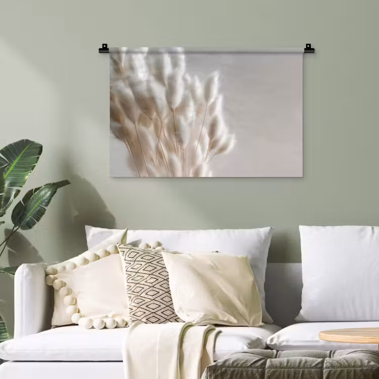 Pluimen - Beige - Minimalistisch Wandkleed katoen klein -sfeer7