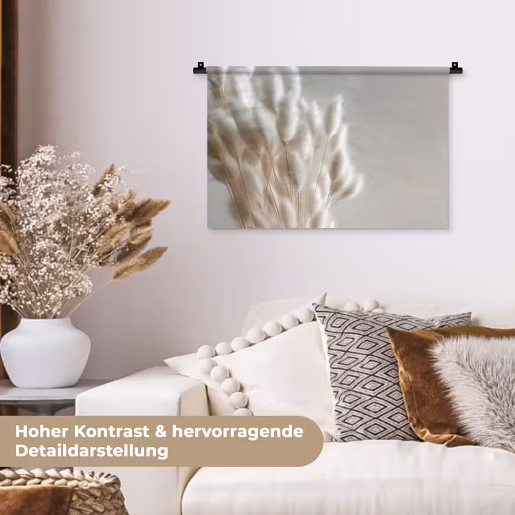 Pluimen - Beige - Minimalistisch Wandkleed katoen klein -tsfeer1_DE