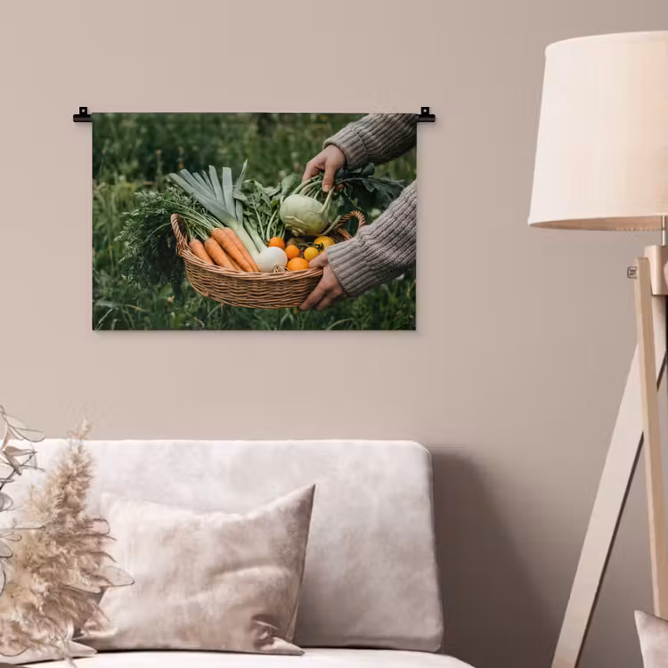 Veld - Groenten - Biologisch - Oogst Wandkleed katoen klein -sfeer4