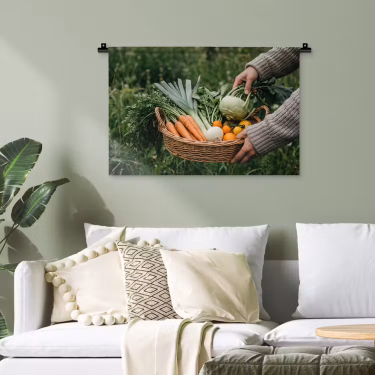 Veld - Groenten - Biologisch - Oogst Wandkleed katoen klein -sfeer7