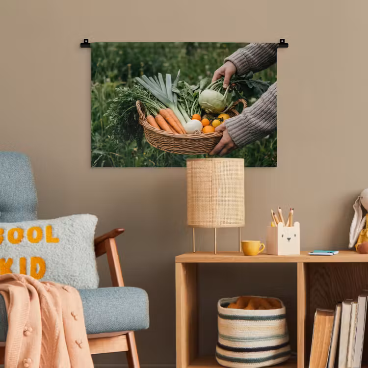 Veld - Groenten - Biologisch - Oogst Wandkleed katoen klein -wsfeer4_kind