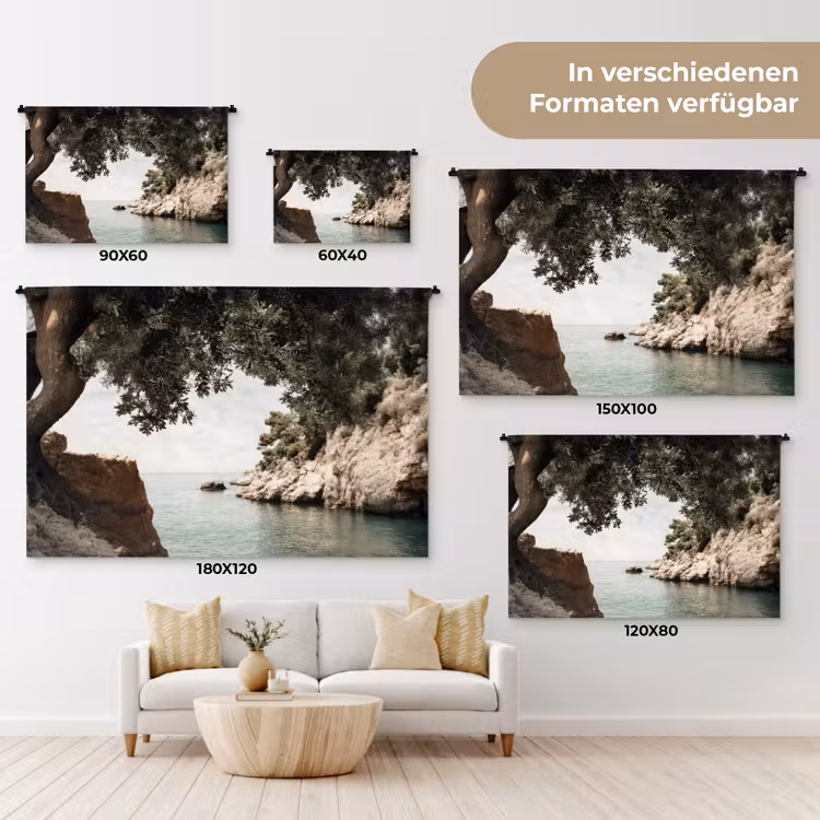 Rotsen - Zee - Boom - Groen Wandkleed katoen klein -tsfeer8_DE
