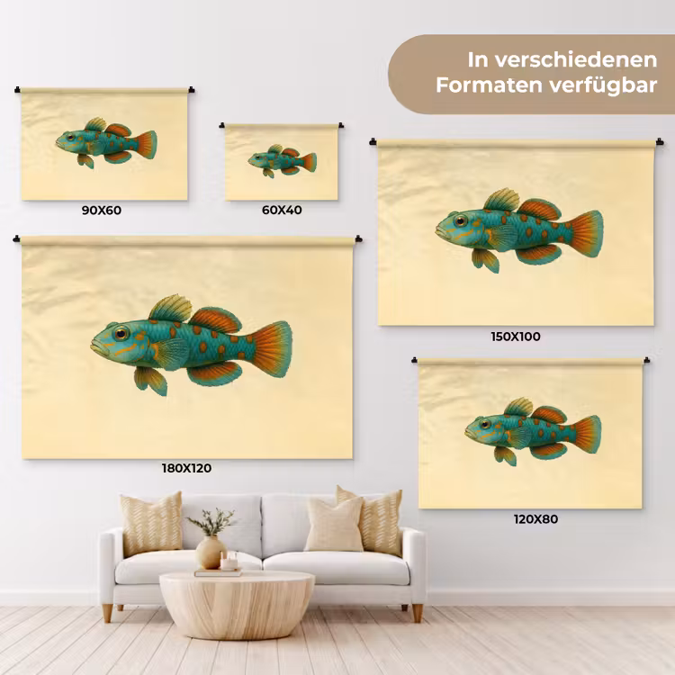 Vis - Blauw - Stippen - Schubben Wandkleed katoen klein -tsfeer8_DE