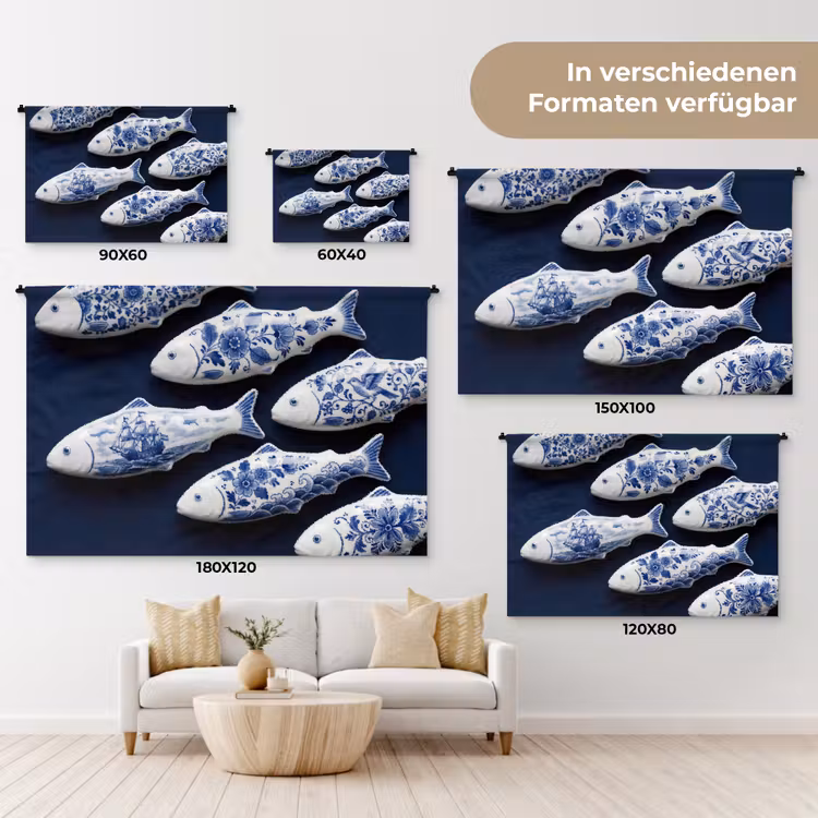 Vissen - Delfts - Blauw - Keramiek Wandkleed katoen klein -tsfeer8_DE