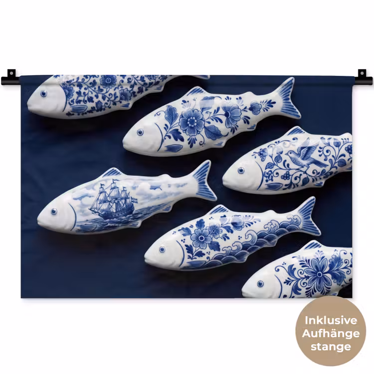 Vissen - Delfts - Blauw - Keramiek Wandkleed katoen klein -t3d_DE