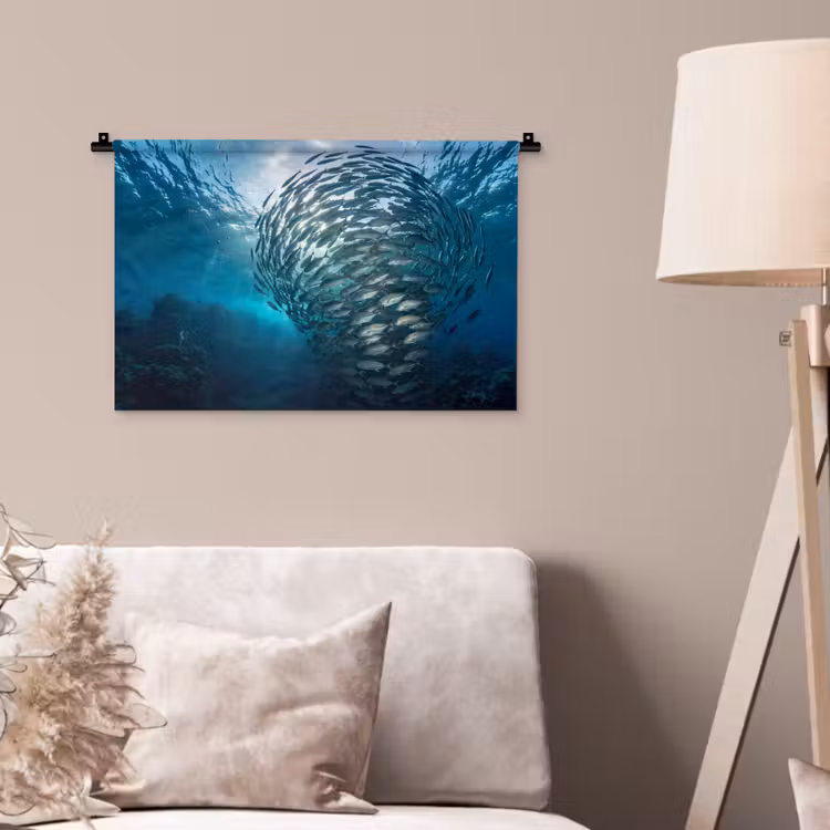Vis - School - Oceaan - Natuur - Blauw Wandkleed katoen klein -sfeer4