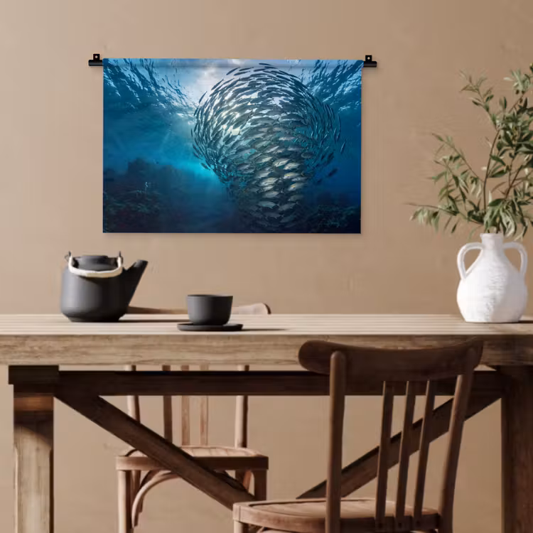 Vis - School - Oceaan - Natuur - Blauw Wandkleed katoen klein -sfeer6