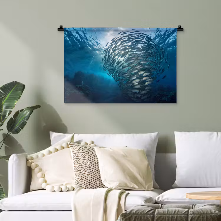 Vis - School - Oceaan - Natuur - Blauw Wandkleed katoen klein -sfeer7