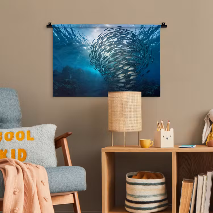 Vis - School - Oceaan - Natuur - Blauw Wandkleed katoen klein -wsfeer4_kind