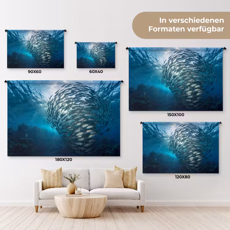 Vis - School - Oceaan - Natuur - Blauw Wandkleed katoen klein -tsfeer8_DE