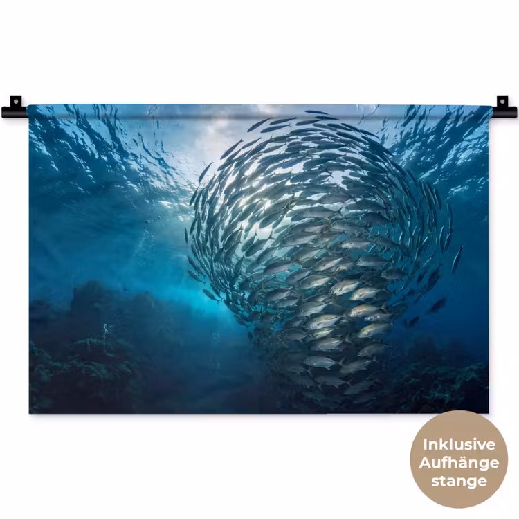 Vis - School - Oceaan - Natuur - Blauw Wandkleed katoen klein -t3d_DE