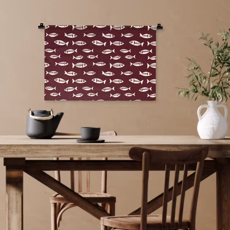 Vissen - Grafisch - Patroon - Donker Wandkleed katoen klein 269 -sfeer6