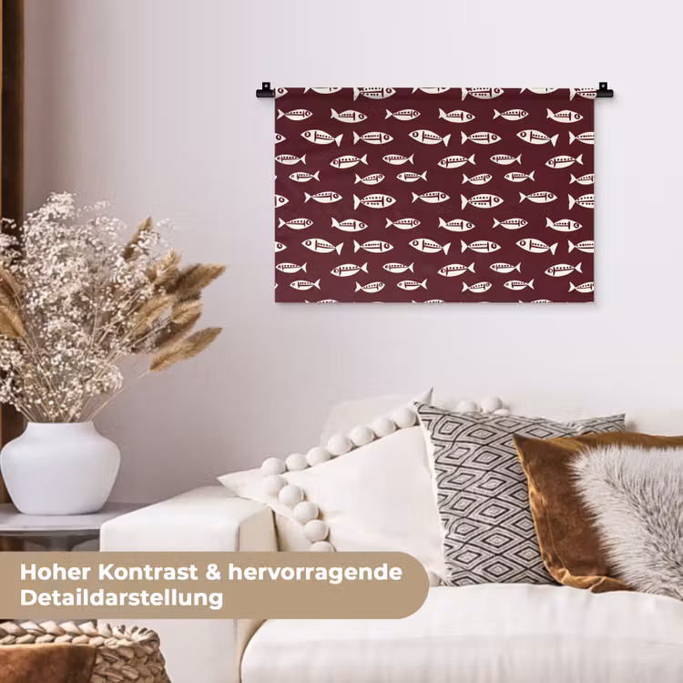 Vissen - Grafisch - Patroon - Donker Wandkleed katoen klein 269 -tsfeer1_DE
