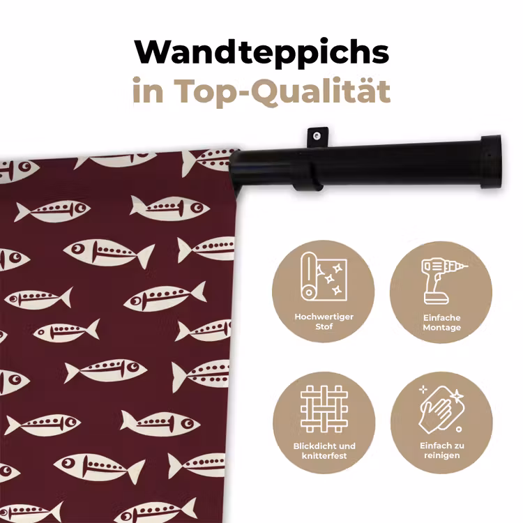 Vissen - Grafisch - Patroon - Donker Wandkleed katoen klein 269 -tsfeer2_DE