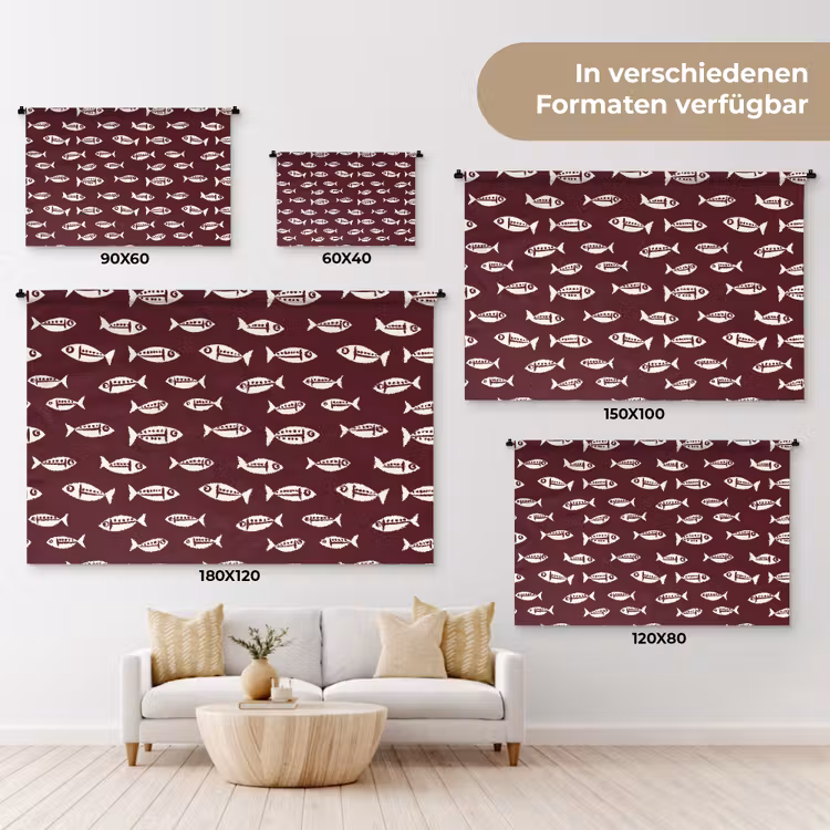Vissen - Grafisch - Patroon - Donker Wandkleed katoen klein 269 -tsfeer8_DE