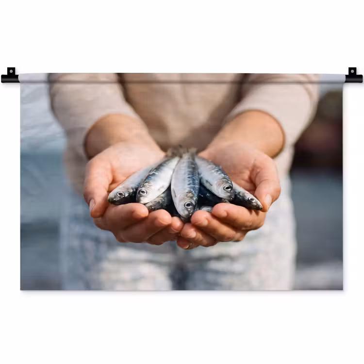 Wandteppich - Fisch – Hände – Natur - Vis - Handen - Natuur Wandkleed katoen klein