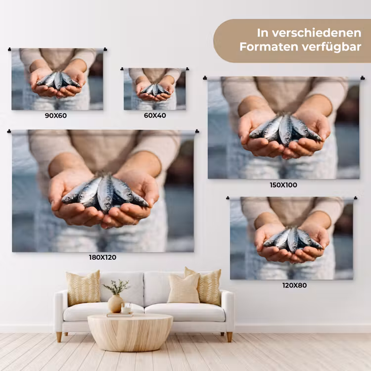 Wandteppich - Fisch – Hände – Natur - Vis - Handen - Natuur Wandkleed katoen klein