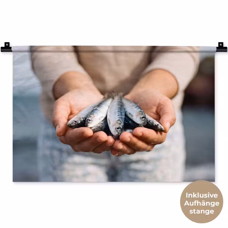 Wandteppich - Fisch – Hände – Natur - Vis - Handen - Natuur Wandkleed katoen klein