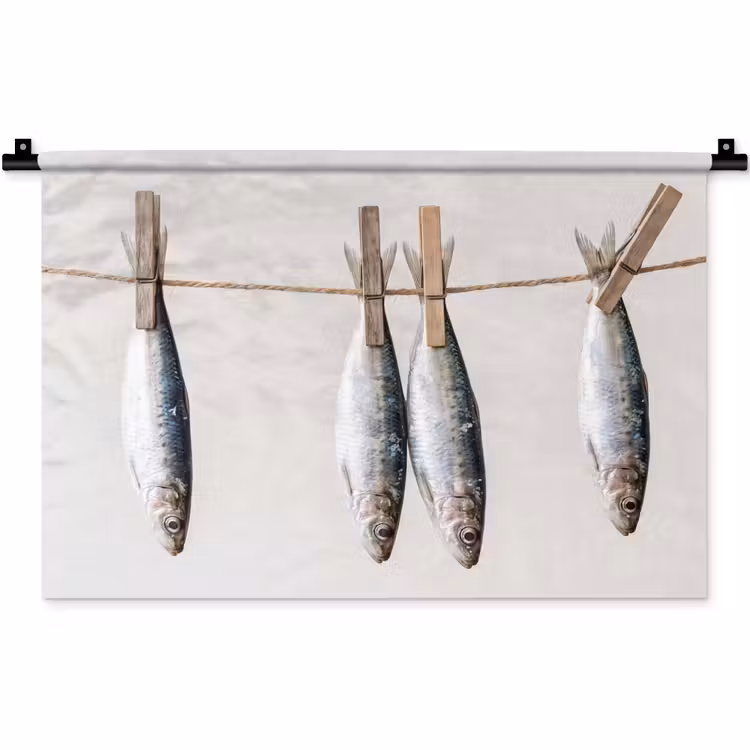 Wandteppich - Fisch – Hängend – Essen - Vis - Hangend - Eten Wandkleed katoen klein
