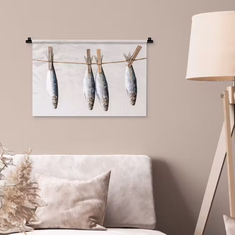 Wandteppich - Fisch – Hängend – Essen - Vis - Hangend - Eten Wandkleed katoen klein