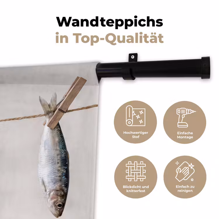Wandteppich - Fisch – Hängend – Essen - Vis - Hangend - Eten Wandkleed katoen klein