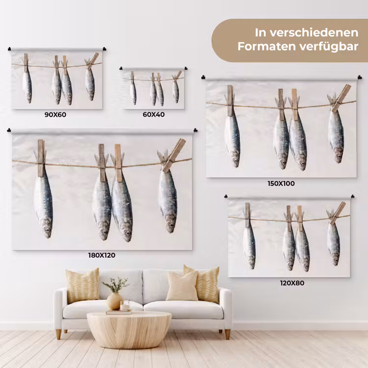 Wandteppich - Fisch – Hängend – Essen - Vis - Hangend - Eten Wandkleed katoen klein
