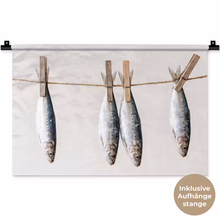 Wandteppich - Fisch – Hängend – Essen - Vis - Hangend - Eten Wandkleed katoen klein