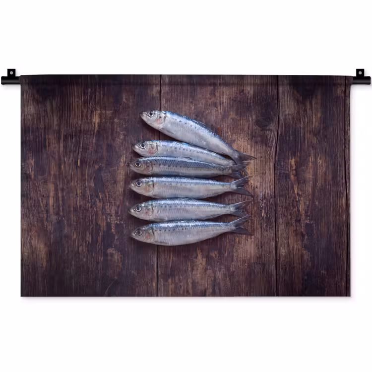Wandteppich - Fisch – Holz – Essen - Vis - Hout - Eten Wandkleed katoen klein