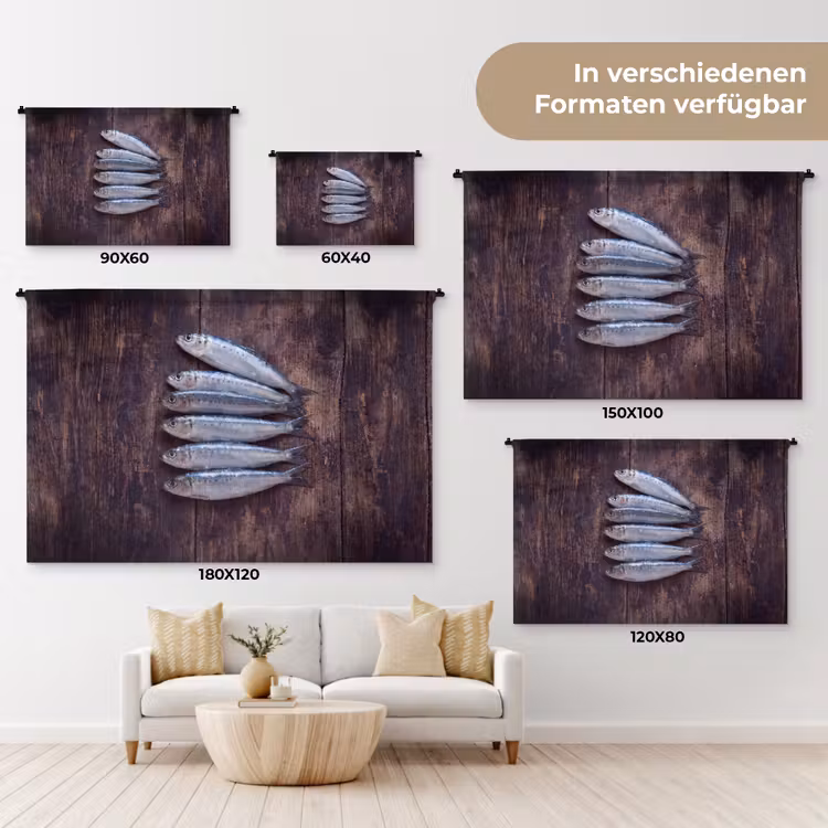 Wandteppich - Fisch – Holz – Essen - Vis - Hout - Eten Wandkleed katoen klein